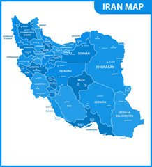 The detailed map of Iran with regions or states and cities, capital. Administrative division.