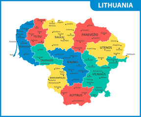The detailed map of Lithuania with regions or states and cities, capital. Administrative division