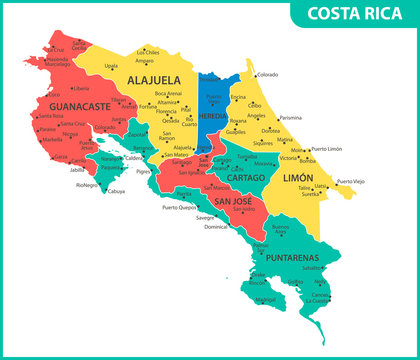 The detailed map of Costa Rica with regions or states. Administrative division