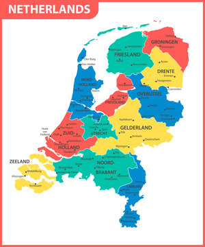 The detailed map of Netherlands with regions or states and cities, capital. Administrative division.