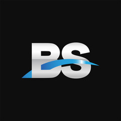 Initial letter BS, overlapping movement swoosh logo, metal silver blue color on black background