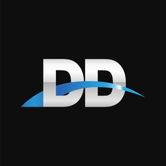 Obraz premium Initial letter DD, overlapping movement swoosh logo, metal silver blue color on black background