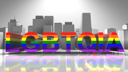 Gay Pride graphic title 3D render. The letters LGBTQIA refer to lesbian, gay, bisexual, transgender, queer or questioning, intersex, and asexual or allied.