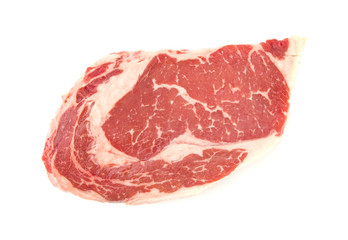 Raw Rib Eye Steak on a White Background