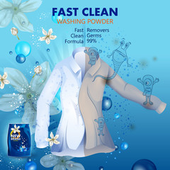 Advertisement banner of stain and dirt remover powder laundry detergent for clean and fresh cloth - 207583240