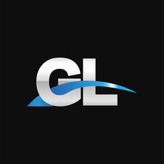 Initial letter GL, overlapping movement swoosh logo, metal silver blue color on black background