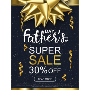 Happy Father's Day black background template with gold bow for promotion banner, ads, flyers, invitation, posters, brochure, discount, sale offers. Vector illustration