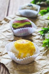 Close up of colorful Chinese Pastries or moon cakes, selective focus