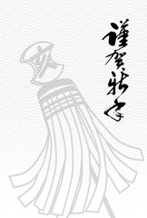 Fototapeta premium 亥年年賀状 亥年 年賀素材 和柄 年賀状 はがきテンプレート