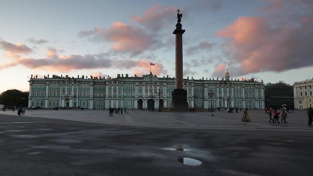 Russia, Saint Petersburg, Palace Square, Alexander Column and the Hermitage, Winter Palace