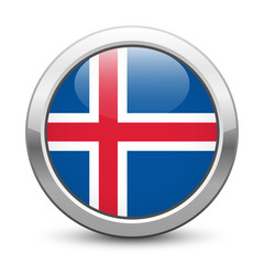 Fototapeta premium Iceland - shiny metallic button with national flag. Icelandic symbol isolated on white background. Vector EPS10