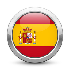 Spain - shiny metallic button with national flag. Spanish symbol isolated on white background. Vector EPS10