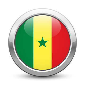 Senegal - shiny metallic button with national flag. Senegalese symbol isolated on white background. Vector EPS10