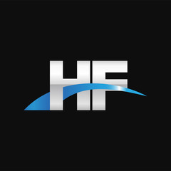 Initial letter HF, overlapping movement swoosh logo, metal silver blue color on black background