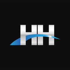 Initial letter HH, overlapping movement swoosh logo, metal silver blue color on black background