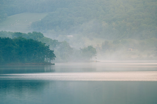 beautiful foggy lake
