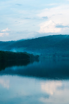 beautiful foggy lake
