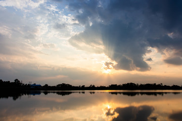 colorful dramatic sky with cloud at sunset.