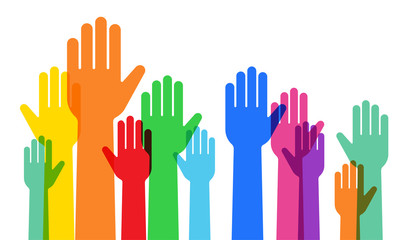 手をあげる人々のイラスト