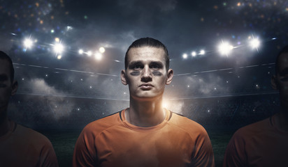 Soccer player in the 3d imaginary stadium