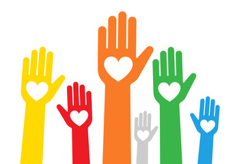 Obraz premium 多数の手とハートのイラスト