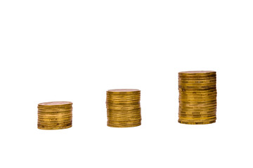 Stacks of the coins isolated on a white background