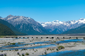 Beautiful New Zealand mountain natural landscape background in South Island