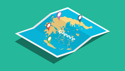 greece explore maps with isometric style and pin location tag on top