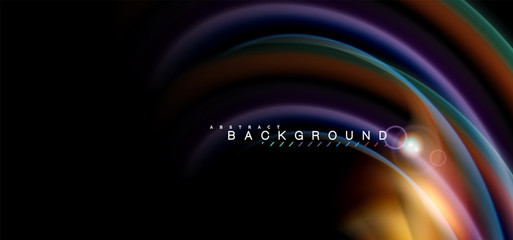 Color shiny light effects on black, liquid style multicolored wavy shape