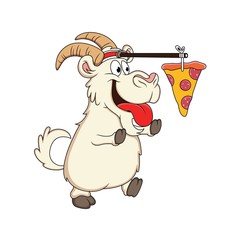 a cartoon of sheep trying to catch a pizza