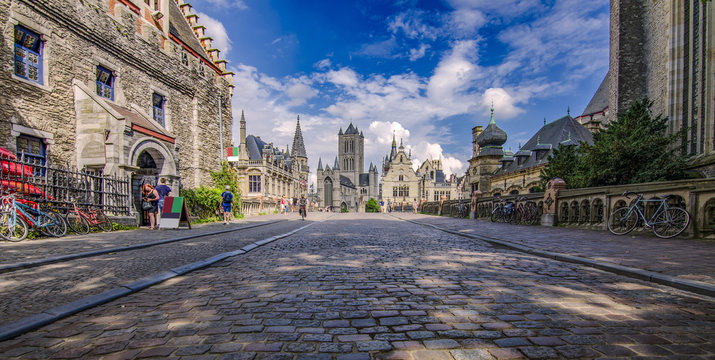 GHENT, BELGIUM, Architecture of Ghent city center. Ghent is medieval city and point of tourist destination in Belgium.
