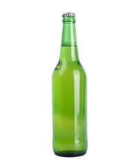 Bottle of beer on white background, Closeup