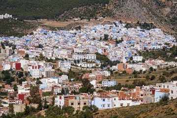 Obraz premium Aerial view of Chefchaouen, the Blue city, in Morocco