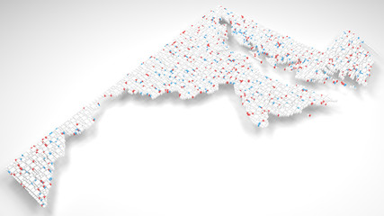 3D Map of Maryland - USA | 3d Rendering, mosaic of little bricks - White and flag colors. A number of 4340 little boxes are accurately inserted into the mosaic
