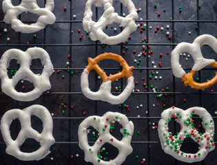 White chocolate covered twisted knot pretzels