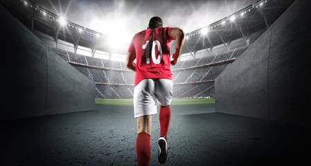 Foto auf Acrylglas Fußballspieler, der das imaginäre Stadion 3d betritt © efks