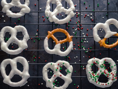 White chocolate covered twisted knot pretzels