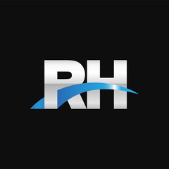 Obraz premium Initial letter RH, overlapping movement swoosh logo, metal silver blue color on black background