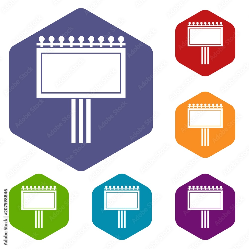Poster board for statistics icons set rhombus in different colors isolated on white background