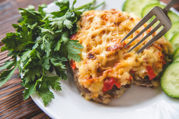 Pork chop with cheese and red pepper 