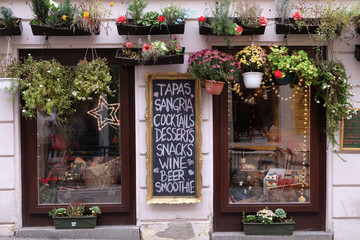 Window of coffee shop in Zagreb, Croatia