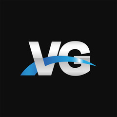 Initial letter VG, overlapping movement swoosh logo, metal silver blue color on black background