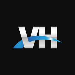 Initial letter VH, overlapping movement swoosh logo, metal silver blue color on black background