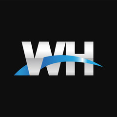Initial letter WH, overlapping movement swoosh logo, metal silver blue color on black background