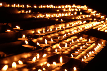 Lit candles on the altar of Our Lady in the Cathedral of the Assumption of Mary in Zagreb, Croatia