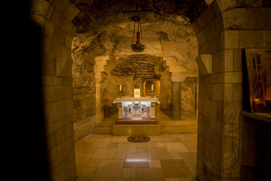 Nazareth, Israel - May 6, 2018 : Grotto Of The Virgin Mary In The Basilica Of The Annunciation In Nazareth, Israel