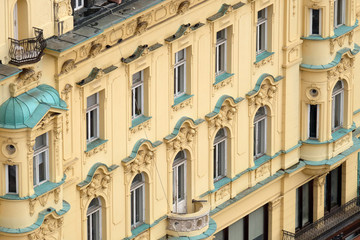 Fototapeta na wymiar Facade of the old city building on Ban Jelacic Square in Zagreb, Croatia 