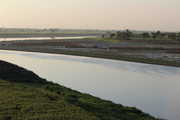 River Yamuna flowing through the outskirts of Agra in Uttar Pradesh, India