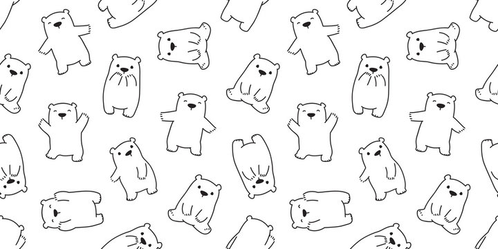 bear seamless pattern polar bear vector panda doodle isolated background repeat wallpaper