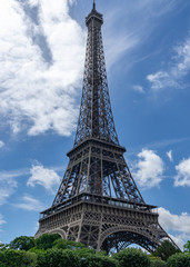 eiffel tower in paris with blue sky